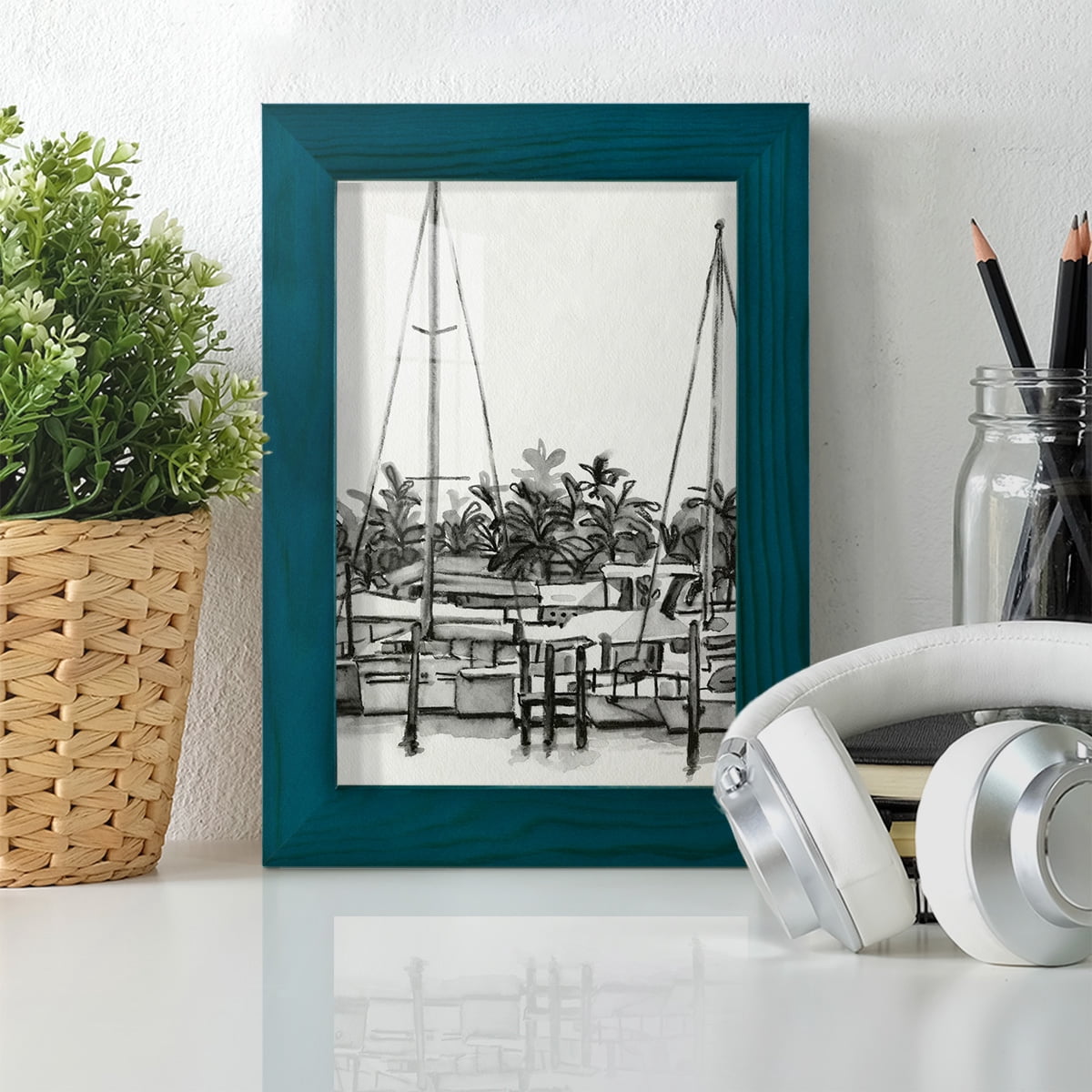 Neutral Tropics II - Framed Print w/glass - Ocean Blue