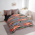 thumbnail image 2 of Manfei Farmhouse Trout Queen Bedding, Stripe Lines Bedding Comforter Set Queen, Black Pink Orange, Black Reversible, 7 Pieces, 2 of 6