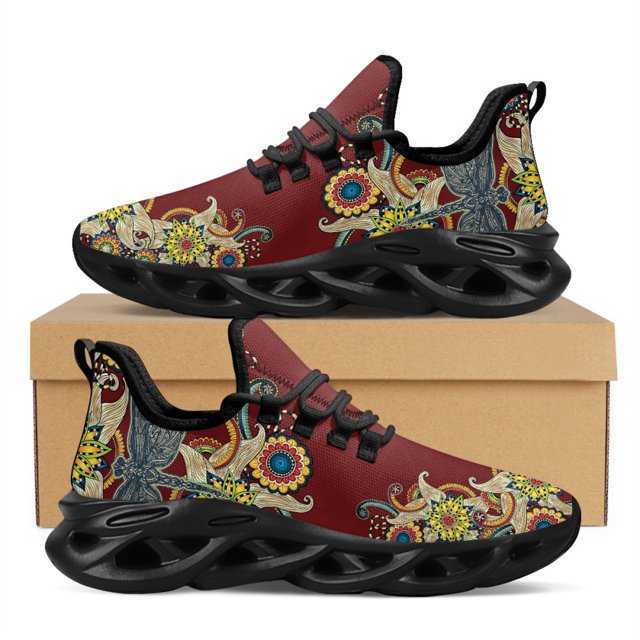 Zapatillas de deporte de malla con estampado floral de libélula para mujer, zapatos planos cómodos para adolescentes, color negro