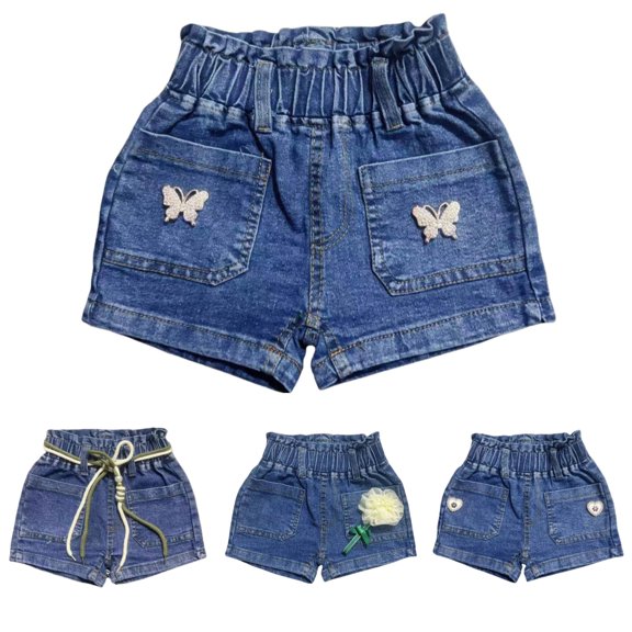 WAVSUF Denim Shorts for Girls Elastic Waist Cute Bowknot Comfort Loose Summer Casual Outdoor Shorts A Blue Size 5-6