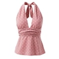 thumbnail image 4 of Women Tank Tops Solid Halter Neck Sleeveless Tie Back Crop Top Smocked Womens Cami Pink L, 4 of 4