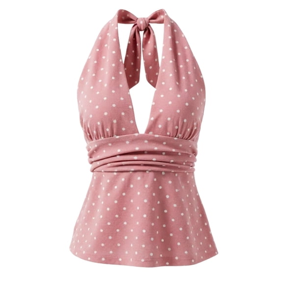 Afdoent Tank Tops For Women Tie Backless Crop Top Slim Fit Polka Dot Sleeveless Tank For Summer Camisole Comfortable Beach Travel