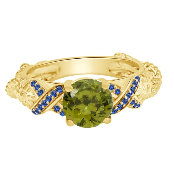 AFFY Round Cut Simulated Multi Stone Mulan Princess Style Engagement Wedding Ring In 14k Yellow Gold Over Sterling Silver With Ring Size 4