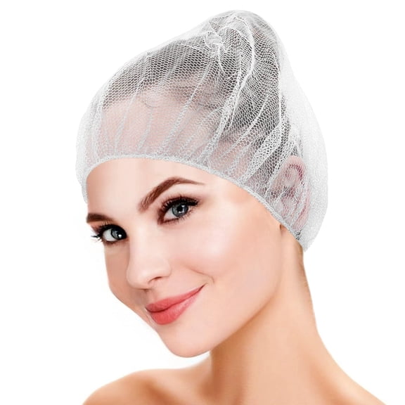 Disposable Hair Nets - 100 Pack White Nylon Bouffant Caps 21 Inch with Elastic Band - Food Service Hair Nets for Kitchen, Cooking, Manufacturing, Women & Men