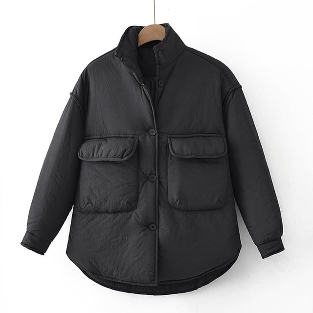Parkas de manga larga para mujer, chaquetas acolchadas cálidas para mujer, chaqueta acolchada lisa de manga larga con estampado floral, abrigos con bolsillos, blusa para mujer