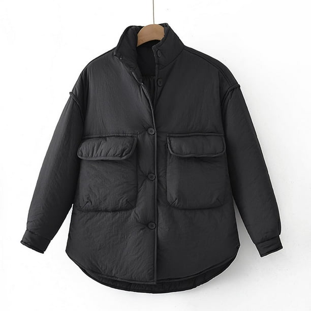 Parkas de manga larga para mujer, chaquetas acolchadas cálidas para mujer, chaqueta acolchada lisa de manga larga con estampado floral, abrigos con bolsillos, blusa para mujer