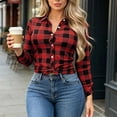 thumbnail image 6 of Dpjklzsn Women's Plaid Button Down Shirt, Long Sleeve Collared Flannel-Style Blouse for Casual Everyday Outfits, 6 of 8