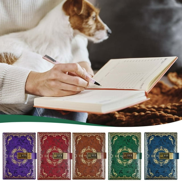 Cuaderno de Diario de Contraseñas B6 Vintage | Diario con llave con combinación segura | Cubierta de cuero lujosa, 112 páginas, sin manchas de tinta | Marrón, Verde, Azul, Bordeos, Púrpura