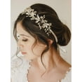 thumbnail image 3 of Handmade Rhinestone Wedding Headband Flower-Leaf Bridal Headpieces for Wedding Pearl Hair Accessories (Silver)C, 3 of 7