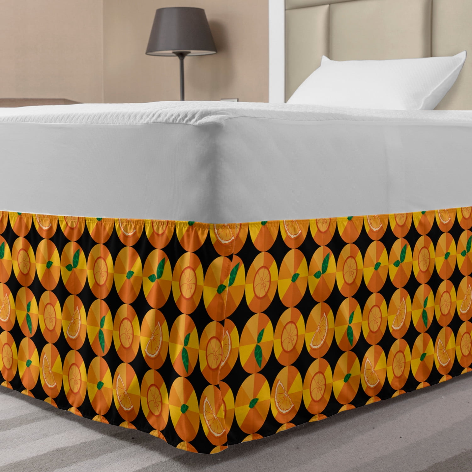 Orange Bed Skirt, Tangerine Tones Citrus Rhythmic Pattern, Elastic