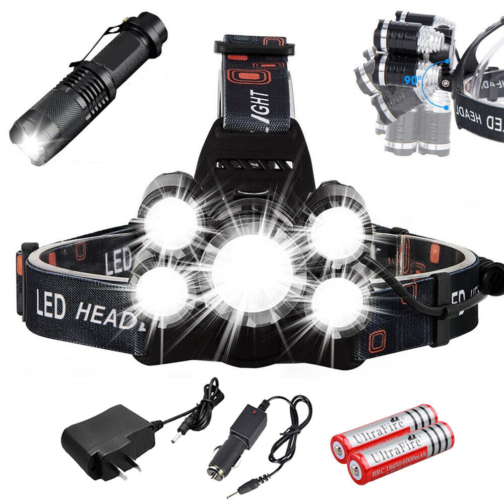 Zoom Headlamp 90000LM Rechargeable T6 LED Headlight Flashlights Head Torch Fish 