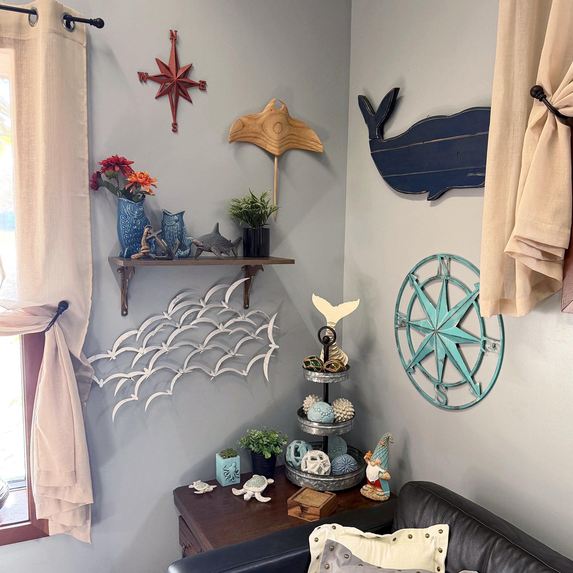 Zeckos Aqua Metal Compass Rose Wall Decor 20.25 inch Coastal Nautical Beach Art - Aqua - Size 20.25 inch diameter