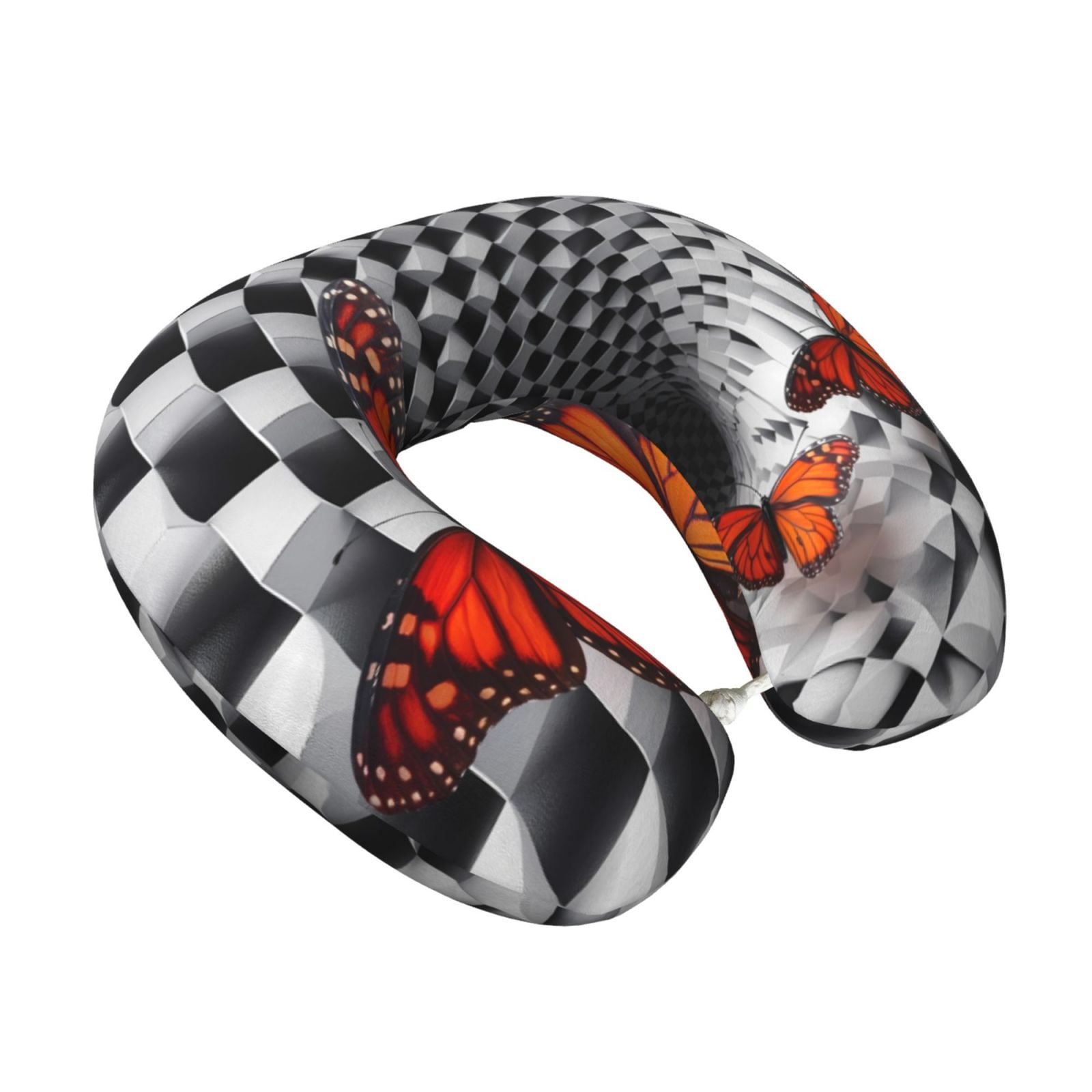 Xecao Butterflies Optical Illusion Print Memory Foam Cervical Neck Pillow Versatile U-Shaped Pillows for Home,Office,Camping,Travelling,Soft Washable Cover
