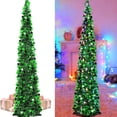 thumbnail image 4 of Artificial Tinsel Christmas Tree Slim Cone Shaped Decorative Tree with Metallic Foil Discs for Indoor Holiday Display, 4 of 4