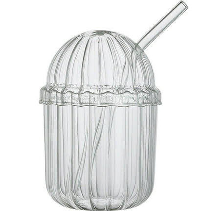 

Large Capacity Glass Straw Cup with Lids Heat Resistant Milk Cup Clear Drinking Glasses Coffee Tumblers Easy to Clean