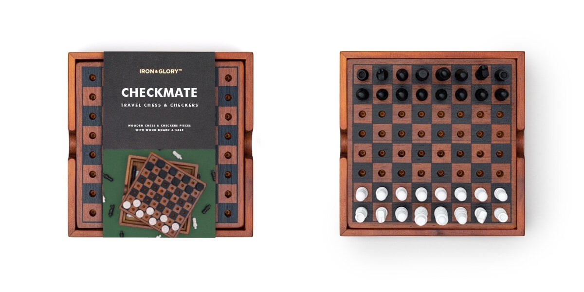Zummy Natural Wooden 2 in 1 Chess and Checkers Game Puzzle - Mini