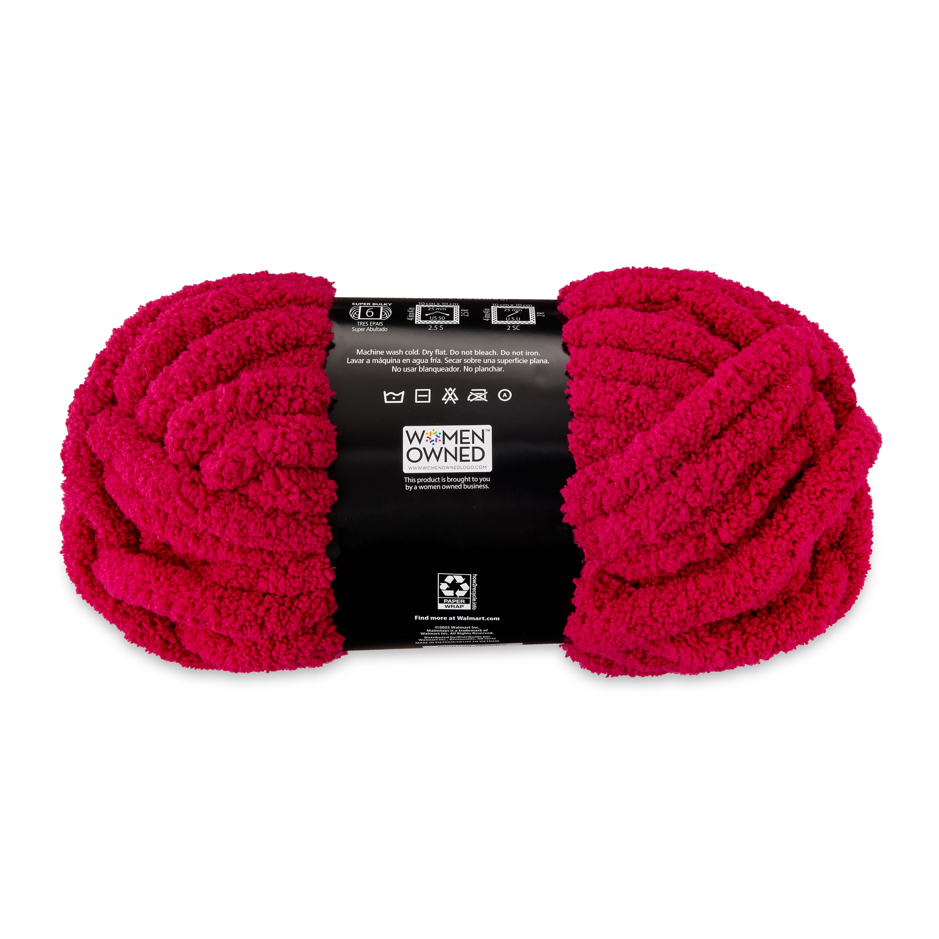 Mainstays Chunky Chenille Yarn, Fuchsia Flame, 31.7 yd, 100% Polyester, Super Bulky, 4-Pack