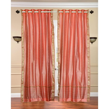 Peach Pink Ring Top Sheer Sari Curtain Drape Panel Piece