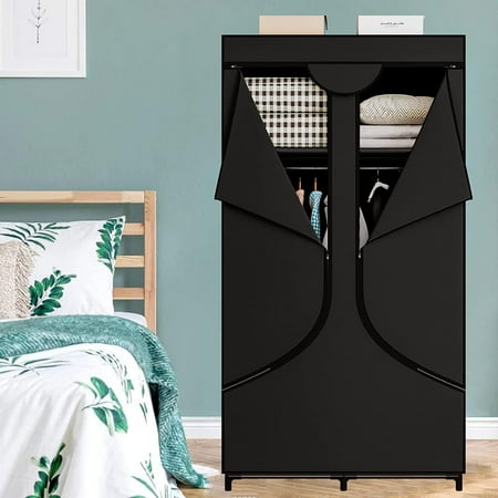 qewtrs SORCEDAS Portable Wardrobe Closet Storage Organizer Metal Hanging Rack Non-Woven Fabric 34 Inch Black gtr