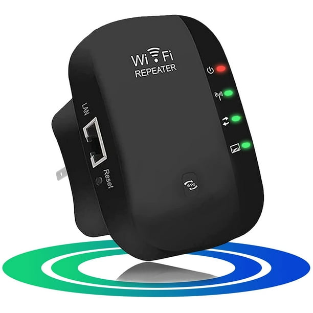 Prolongateur de Portée WiFi, Amplificateur de Signal WiFi jusqu'à 300 Mbps, répéteur wifi sans fil 2,4 g avec port Ethernet intégré, couverture WiFi complète à 360°, Facile à Installer (Blanc) (Noir) (Noir)