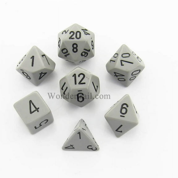 Dark Grey Opaque Dice with Black Numbers 16mm (5/8in) Set of 7 Dice Chessex