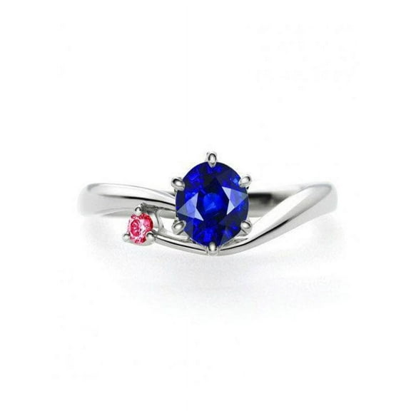 1 Carat Round Sapphire and Diamond Solitaire Engagement Ring in 14k White Gold affordable Sapphire and diamond engagement ring