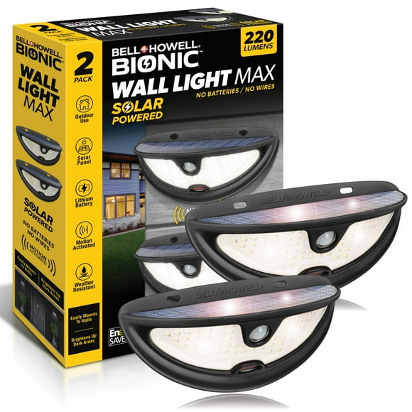 Bell + Howell Bionic Wall Light Max 2 Pack Solar Powered Motion Activated Outdoor Security Lights