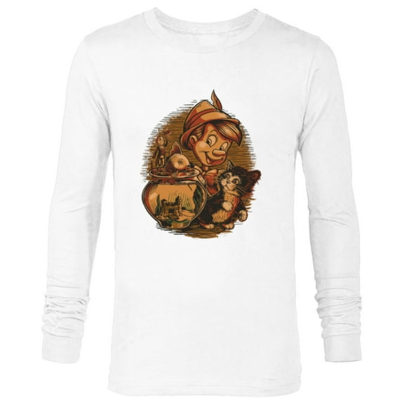 Disney Pinocchio, Jiminy Cricket, Figaro and Cleo - Long Sleeve T-Shirt for Men - Customized-White