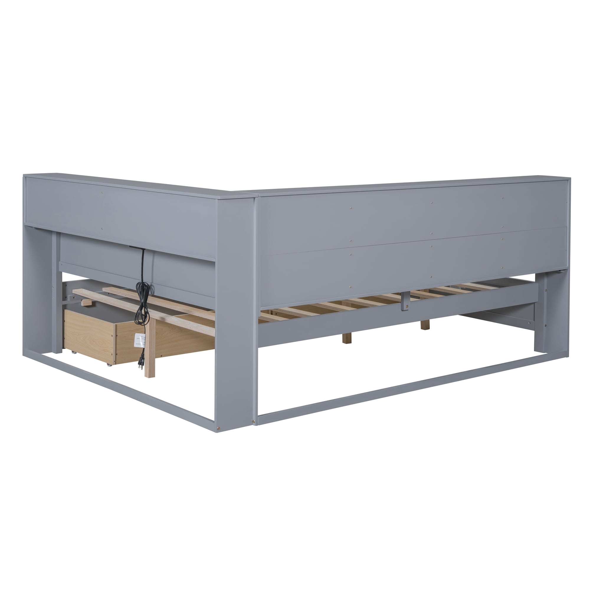 Mintazer Full Daybed with Storage Headboard & Charging Station, 2 Drawers & Shelves, Wood Bed Frame for Kids Bedroom, Grey