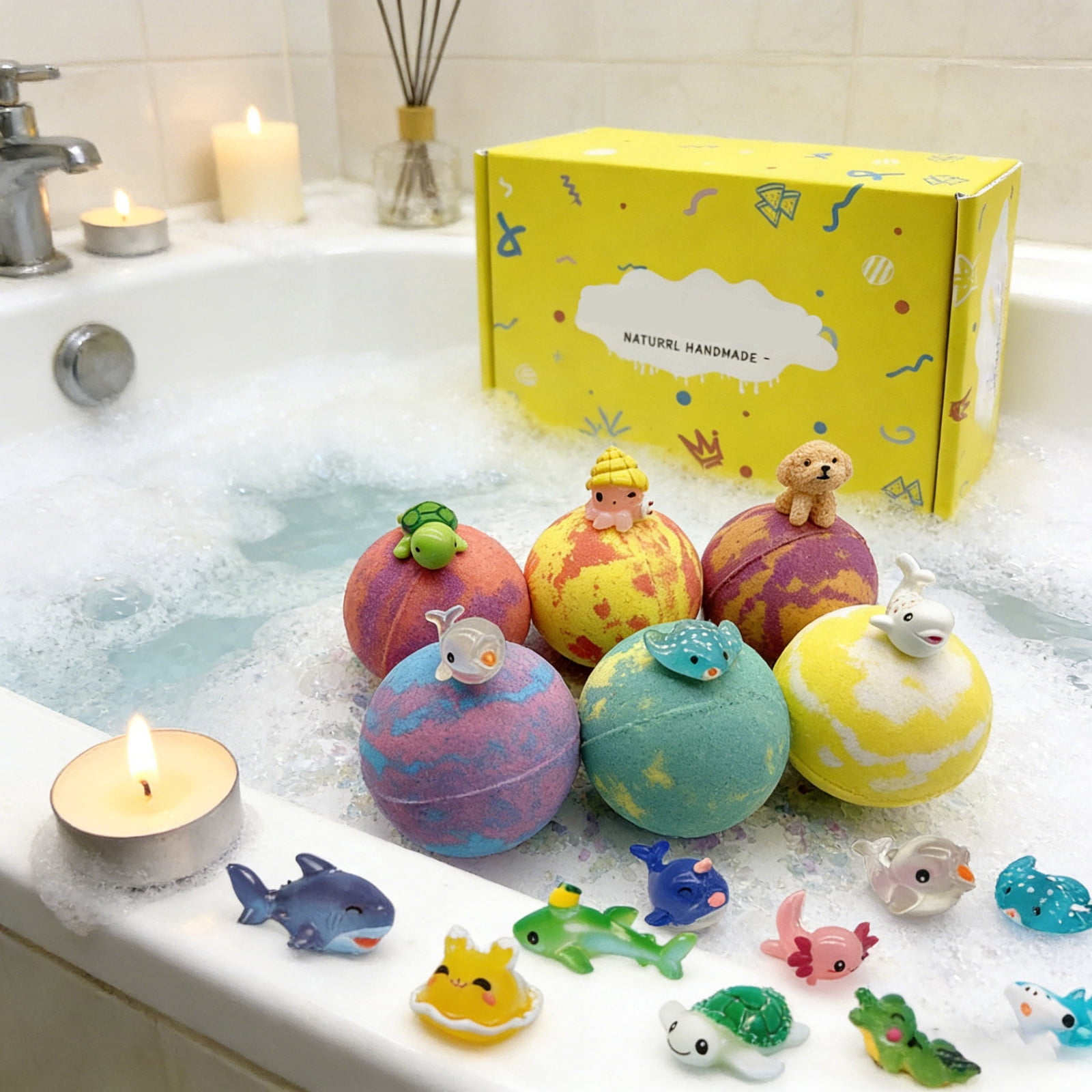 6 Pack Kids' Bath Bombs, Bath Bombs with Surprise Inside, Natural Organic Bath Fizzies for Birthday Presents, Party Favors and Spa Self-Care - Essential Oil Formula with Surprise Toys Inside