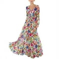 thumbnail image 1 of Robe Maxi Boho Manches Longues Col en V Tunique Florale Ample Kaftan Robes Femmes Plage Vacances Robe Longueur Été Robes Grande Taille, 1 of 5