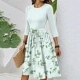 thumbnail image 4 of WTOBBY Women's Fashion Floral Print Belted Round Neck 3/4 Sleeve Dress, Casual Flowy Midi Sundress with Feminine Waist Accent,Mint Green L, 4 of 5