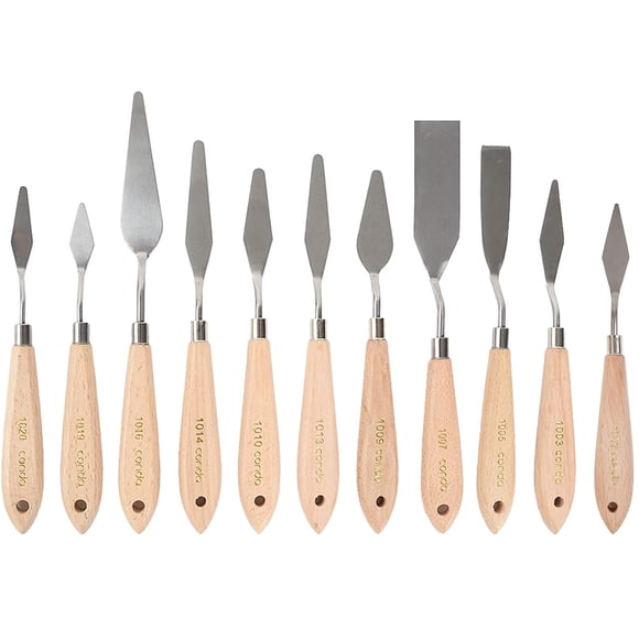 CONDA 11 Piece Stainless Steel Spatula Palette Knife Professional Palette Knife Painting Wood Handle for Oil & Acrylic Canvas Painting for Oil & Acrylic Canvas Painting
