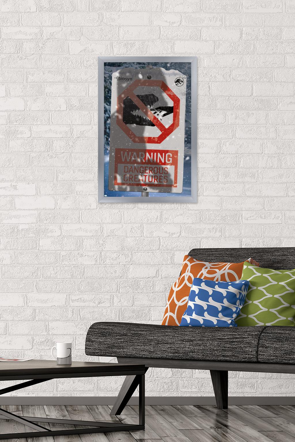 Jurassic World: Dominion - Warning Sign Logo Wall Poster, 14.725" x 22.375" Framed