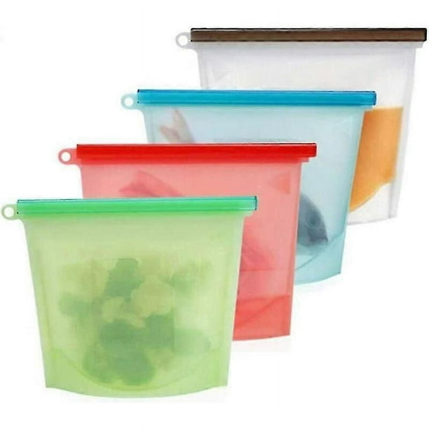 Reusable Silicone Food Storage Bag, Silicone Food Bag with Clip Freezer Storage Bag Preservation Bags for Fruits, Vegetables, Meat (4 Pack), 142g