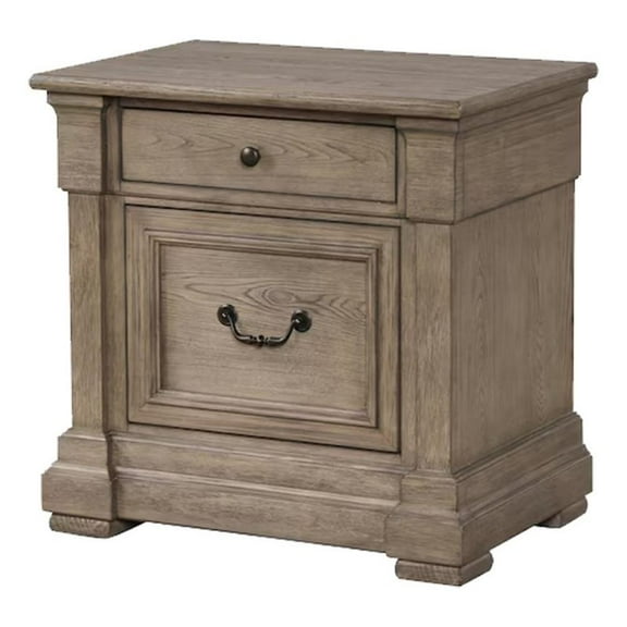 Roi Nightstand- 2 Drawers- Weathered Gray Solid Wood- 28 Inch