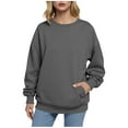 thumbnail image 2 of Hrsba Womens Long Sleeved Round Neck Top Solid Color Loose Sweatshirts Coat Casual Winter Warm Wear, 2 of 4