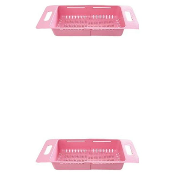 Ounissouiy Colador de verduras, cesta de extensible, escurridor de plástico, herramienta, platos, palillos, secado, accesorios de colador para el Rosado 2Conjunto