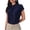 Navy, variant on longantii Summer Tops for Women Fashion Chiffon Short Cap Sleeve T-Shirts Slim Fit Crew Neck Spring Tops Office Pleated Tunic Pullover Yellow L