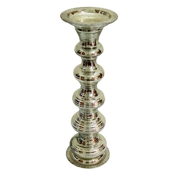 A&B Home Glass Pillar Candle Holder - 19" - Antique Silver Finish