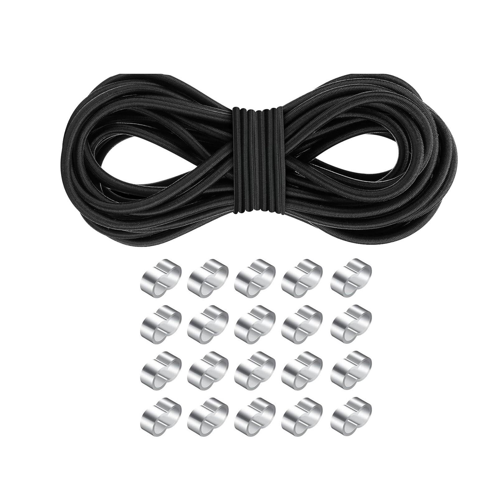 QccHieUs 32.81ft Elastic Bungee Cord with Double Hole Buckles Replacement Black Versatile