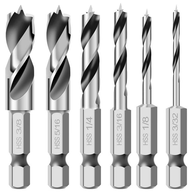 OUSITAID 6Pcs Brad Point Drill Bit Set High Speed Steel Wood Drill Bit Set 1 4 Inch Hex Shank Sharp Twist Drill Bit Set Woodworking Tool for