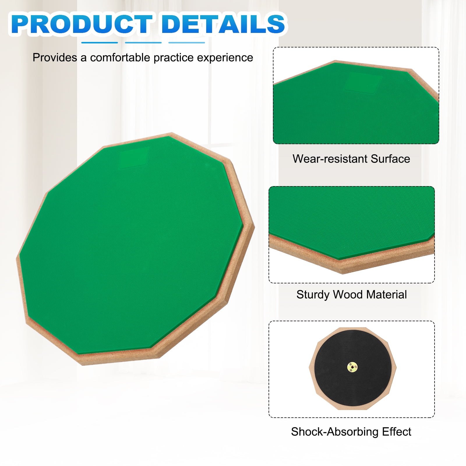 Uxcell Practice Drum Pad Set, 12 Inch Double Sided Silent Snare Drum Pad with 5A Drumsticks for Drummers, Beginners, Quiet Training (Green)