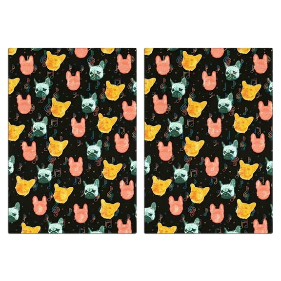 2 Pcs Funny Kitchen Towels,Music Bulldog Microfiber Dish Towels,Kitchen Tea Towels,Kitchen Towel Set (18" X 26")