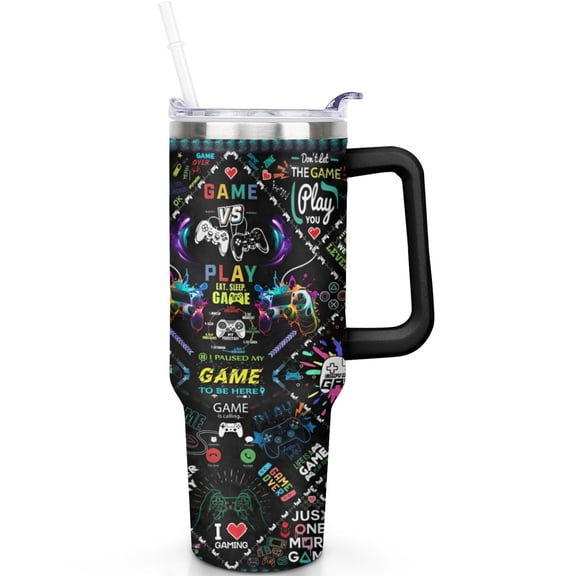 40 oz Stainless Steel Game Travel Tumbler Vacuum Insulated Mug with Handle Flip Straw Lid Leak Proof Gift for Him Her
