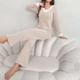 thumbnail image 5 of ManxiVoo Ribbed Knit Pajama Set Soft Pullover Top and Relaxed Fit Pants for Women Cozy Loungewear L Size Beige, 5 of 5