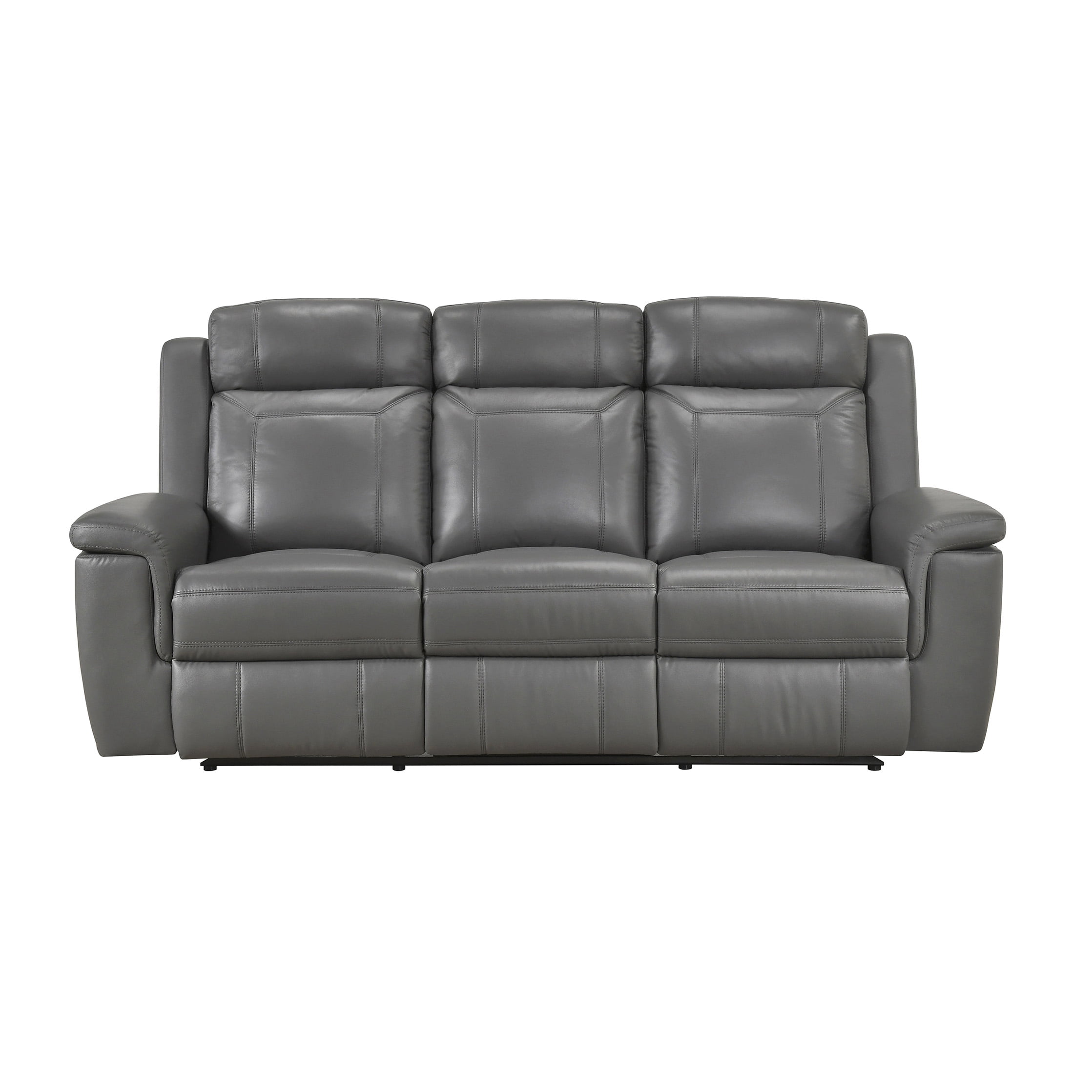 OakvillePark Livaro Leather Match Manual Double Reclining Sofa, Dark Gray