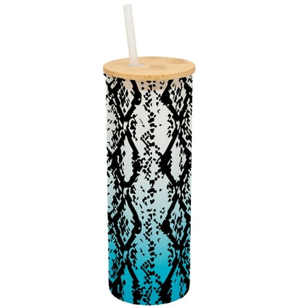 

Elanze Designs Snakeskin Animal Print Wrap-Around Design 25 Ounce Frosted Gradient Glass On-The-Go Coffee Travel Skinny Tumbler Mug Cup Bamboo Lid and Drinking Straw Sky Blue