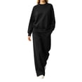 thumbnail image 2 of Costeam Women Crew Neck Long Sleeve Top Wide Leg Pants 2 Piece Outfit Set Soft Stretch Knit Loungewear Tracksuit with Side Pockets Loose Fit Casual Daily Outdoor Bottom Sets, 2 of 6