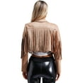 thumbnail image 3 of TiaoBug Women's Faux Suede Fringe Cropped Jacket Long Sleeve Vintage Cardigan Swing Tassel Outwear Light Brown L, 3 of 7